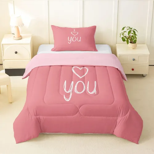 Miniatura 21 de Juego de edredón de San Valentín para parejas, juegos de ropa de cama rojo y blanco para niños, niñas, adolescentes, con texto en inglés "I Love