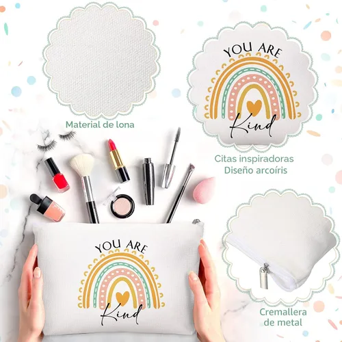 Miniatura 3 de Coume 10 bolsas de maquillaje de lona a granel, citas inspiradoras con cremallera cosmética, bolsa de viaje de aliento para mujeres, profesores