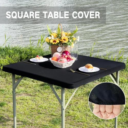Miniatura 2 de Funda Cuadrada Ajustable para Mesa, Mantel Elástico de 3 pies, de Spandex Elástico, Cubierta de Mesa para Interiores y Exteriores, para Fiesta, Negro