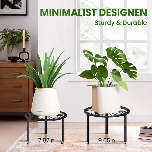 Miniatura 4 de TOSKING Soporte de metal resistente para plantas, patrón redondo de desplazamiento clásico de 9 pulgadas, patas niveladoras antideslizantes