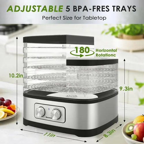 Miniatura 6 de Seeutek - Deshidratadora de alimentos, 5 bandejas libres de BPA, máquina deshidratadora de alimentos con control de temperatura ajustable para carne