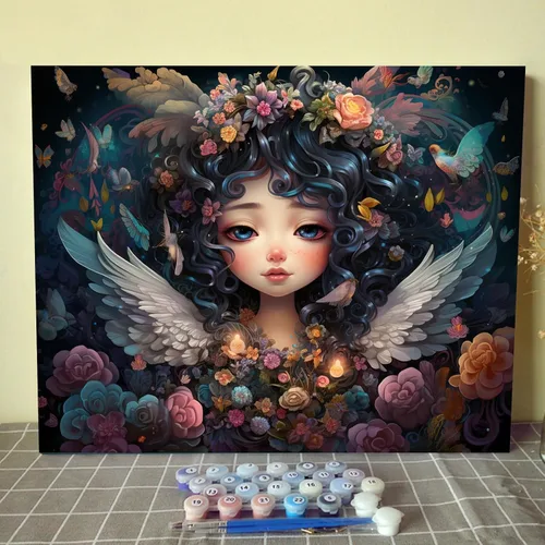 Miniatura 22 de Tucocoo Kit de pintura de corona de ángel para adultos, flores rosadas, pintura por números para niños y adultos, principiantes, hadas, ángel