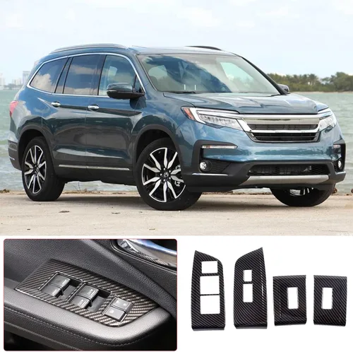 Miniatura 7 de 4 piezas Panel de Interruptor de Elevación de Ventana Marco Cubierta Moldura para Honda Pilot 2016-2022/Passport 2019-2023, Material ABS Accesorios