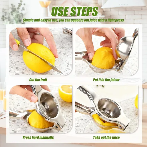 Miniatura 5 de Exprimidor de limón de acero inoxidable – Exprimidor manual de cítricos, prensa de mano de limón de metal, exprimidor de cítricos de frutas para 1