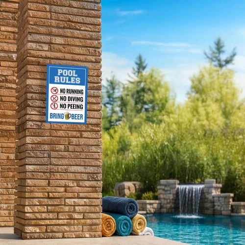 Miniatura 2 de JP's Parcels Letreros de hojalata para decoración de piscina, letrero de metal de 12 x 8 pulgadas, reglas de piscina, no correr, buceo o orina, trae