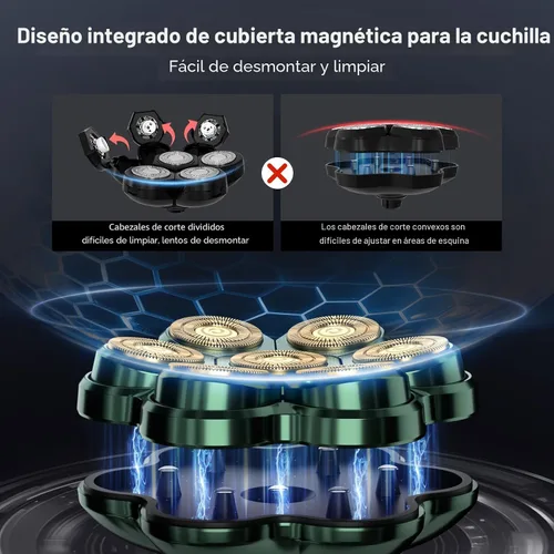 Miniatura 4 de Afeitadoras de cabeza para hombres calvos – Maquinilla de afeitar eléctrica desmontable magnética de arco 7D, impermeable, húmedo y seco, kit