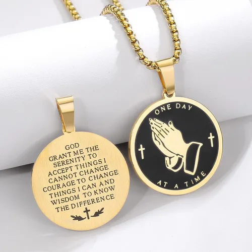 Miniatura 3 de Collar de oración de serenidad con manos en oración, colgante de moneda para hombres y mujeres, señores, oración, versículo bíblico, coraje
