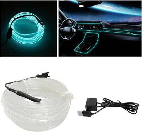 Miniatura 24 de Tira de luces LED de cable EL, tira de luz de neón automática USB de 10 pies/3M con borde de costura, kits de iluminación ambiental