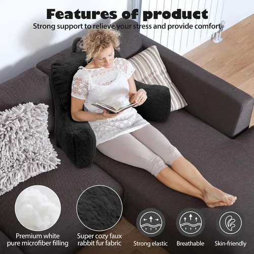 Miniatura 4 de Almohada de Lectura Grande para Cama, Respaldo con Brazos, Soporte de Espalda para Sentarse en la Cama, Sofá para Descansar, Respaldo, Negro