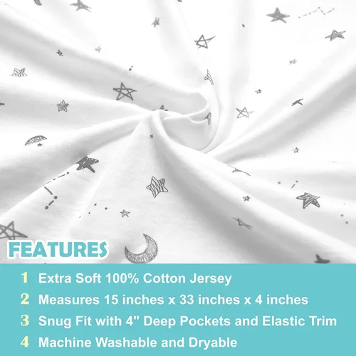 Miniatura 2 de American Baby Company - Sábana de cuna ajustable 100 % algodón natural de tejido de jersey Estrellas y lunas grises