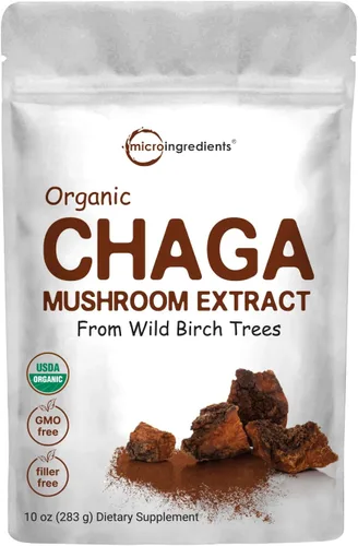 Micro Ingredients Extracto orgánico de hongos Chaga, 10 onzas | 100:1 cosechado silvestre | Apoya la defensa inmune y antioxidante | Ideal para té y