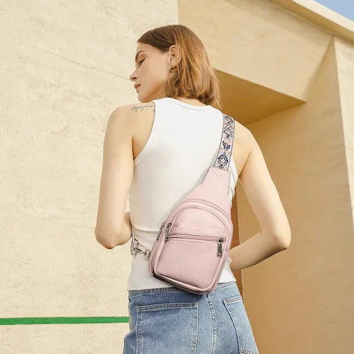Miniatura 51 de Telena Bolso bandolera para mujer, bolso cruzado para mujer, cangurera de cuero vegano con correa ajustable