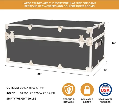 Miniatura 2 de Rhino Trunk & Case Maletero grande clásico, 32 x 18 x 14 pulgadas, capacidad de más de 1500 libras, muchos colores, tapa de cierre suave. Fuerte