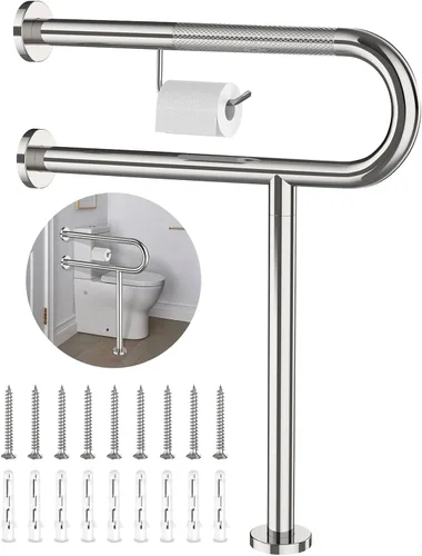 Miniatura 11 de ZUEXT - Barra de apoyo para inodoro con patas de 31.5 x 28 pulgadas, barra de soporte de inodoro moleteada de níquel cepillado con soporte