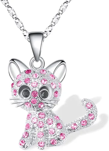 Lanqueen - Collar con colgante de gato, joyería para mujeres y niñas, amantes de los gatos, collar con 18 + 2.4 pulgadas de cadena