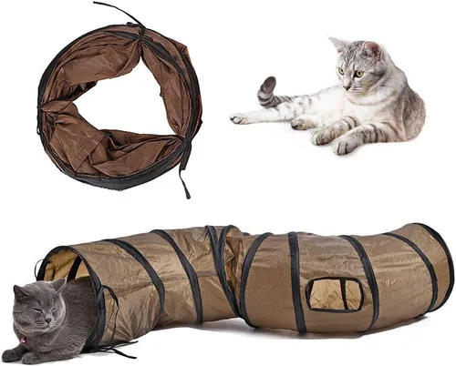 Miniatura 11 de Andiker Túnel para gatos de interior, tubo plegable de arco iris de 45 pulgadas de largo con una divertida bola y 2 agujeros, túnel de conejo