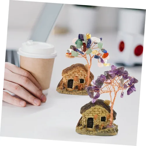 Miniatura 4 de Cabilock Adorno de árbol de piedras preciosas de cristal para árbol de dinero, mini oficina resina, árbol de dinero
