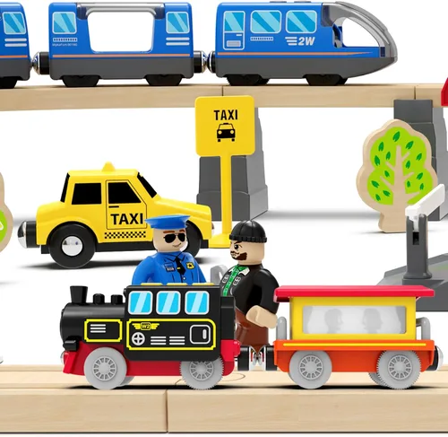 Miniatura 6 de Juguete de tren de locomotora a pilas para pistas de madera, vehículos de control remoto para niños pequeños, compatible con Thomas, Brio