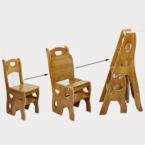 Miniatura 3 de Silla plegable de madera para biblioteca, taburete portátil multifunción de 4 pisos, estante de exhibición para interiores y exteriores (nogal)