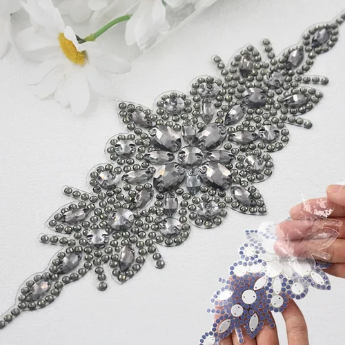 PEARLY JUN 1 pieza de apliques de diamantes de imitación negros autoadhesivos, parches de cristal con adhesión térmica para ropa, adornos de