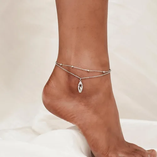 Miniatura 143 de CHIC & ARTSY Tobilleras delicadas de plata de ley S925 para verano, pulsera de tobillo ajustable multicapa para playa, joyería de pie para mujer