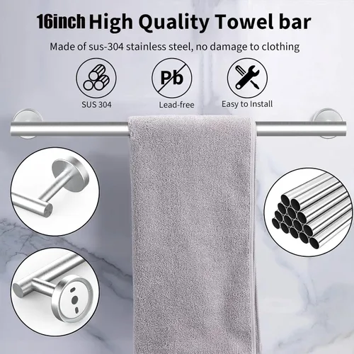 Miniatura 4 de Newfun Barra de Toalla de Baño de 16 Pulgadas de Níquel Cepillado, 2 Piezas de Toallero para Barra de Baño Clásico, Barra de Toalla de Acero