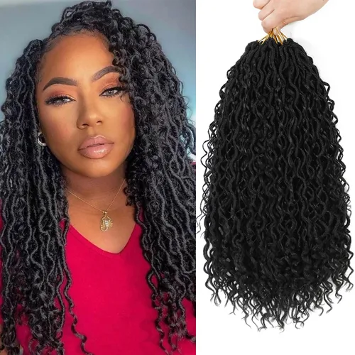 Miniatura 34 de 6 paquetes de cabello sintético rizado de Locs Crochet de 22 pulgadas, cabello de ganchillo estilo diosa, trenzas hippie sintéticas, extensiones
