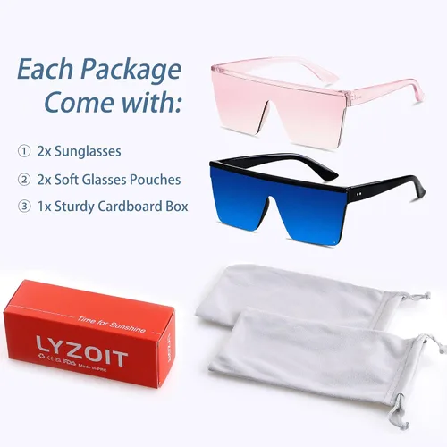 Miniatura 6 de LYZOIT Lentes de sol cuadrados de gran tamaño para mujeres y hombres, parte superior plana grande, protección UV, sombras sin montura