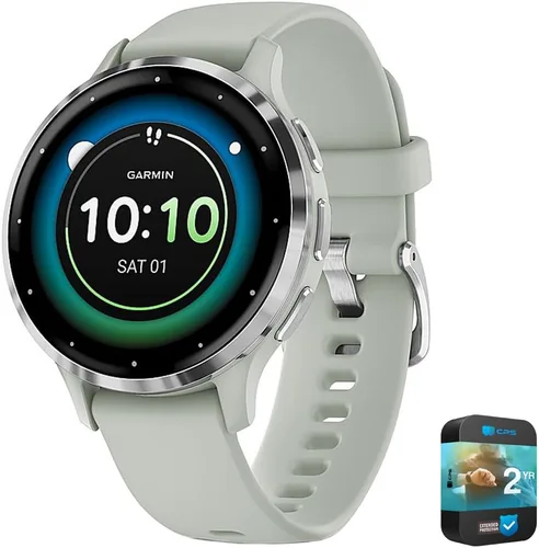 Garmin Venu 3S Health Fitness - Reloj inteligente GPS con bisel de acero con caja gris salvia de 1.614 in, paquete 010-02785-01 con paquete de