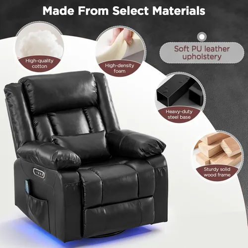 Miniatura 7 de Silla reclinable giratoria eléctrica con motor doble, sillón reclinable eléctrico con masaje por vibración y calor, luz LED, silla reclinable