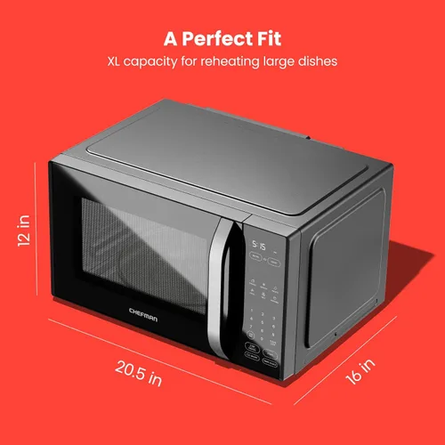 Miniatura 28 de Horno de microondas de mostrador Chefman 0.9 pies cúbicos. Microondas digital de acero inoxidable de 900 vatios con 6 ajustes preestablecidos, modo
