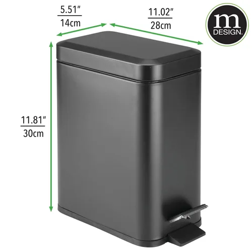 Miniatura 4 de mDesign - Cubo de basura de 1,3 galones de perfil delgado con escalón de metal, papelera, contenedor de basura, baño, tocador, dormitorio, cocina