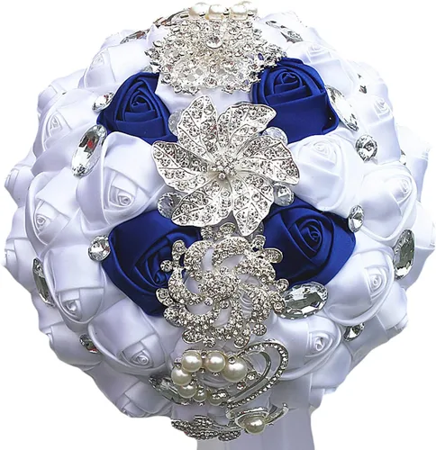 Miniatura 9 de XINNI Ramo de boda nupcial hecho a mano novia dama de honor satén rosa ramo de flores con diamantes de imitación perla encaje decoración de boda