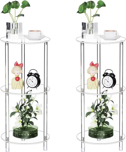 Miniatura 9 de Mesa auxiliar redonda de acrílico transparente para espacios pequeños, 11.81 pulgadas de largo x 11.81 pulgadas de ancho x 19.82 pulgadas de alto