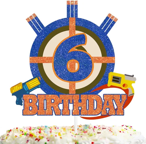 Miniatura 9 de Selección de decoración de pastel para niños y niñas, 9º cumpleaños, dardos, balas de guerra, suministros de decoración de fiesta, disparo de armas
