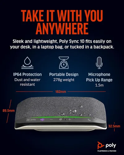 Miniatura 4 de Poly Sincronización de 10 altavoces USB (Plantronics) - Altavoz portátil dos en uno para llamadas de audio/videoconferencia y música - Alimentado