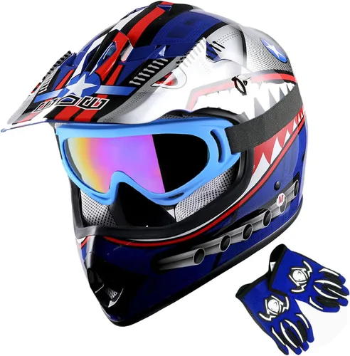 Miniatura 16 de 1Storm - Casco de motocross para jóvenes y niños, color negro mate + gafas + paquete de guantes negros para jóvenes MG