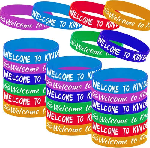 24 pulseras de goma para fiesta de jardín de infantes, 100 días de escuela/primer día de escuela/bienvenida a la escuela, suministros de fiesta de