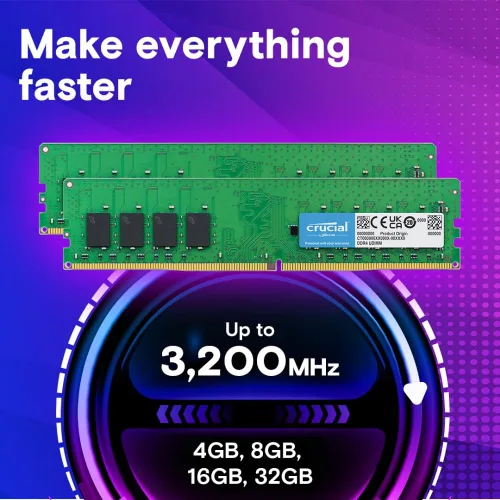 Miniatura 2 de Crucial Memoria de escritorio CL22 de 16 GB, memoria de escritorio CL22 de 3200 MHz (PC4-25600), UDIMM 288-Pin, Downclockable a 2933/2666MHz