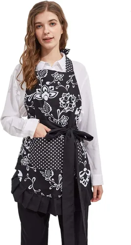Miniatura 2 de Delantal para mujer Surblue, 100 % algodón orgánico, reutilizable, con dobladillo y dos bolsillos, tira extralarga