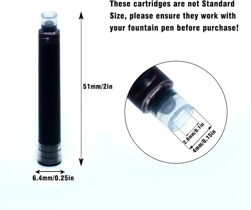 Miniatura 2 de 60 cartuchos de repuesto de tinta para pluma estilográfica, cartucho de tinta estándar internacional, diámetro de 0.102 in, tinta negra