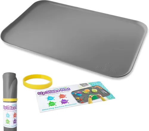 Just Messin' Tapete de Arte de Silicona para Manualidades, Legos, Slime, Resina, Pintura y Fabricación de Joyas, Protección de Mesa con Lados Gris
