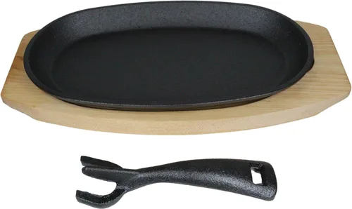 Miniatura 3 de Ebros - Sartén de hierro fundido de tamaño personal de 9.5 pulgadas de largo x 5.5 pulgadas de ancho, plato de fajita japonés con mango y base