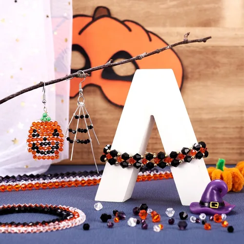 Miniatura 2 de Craftdady Cuentas de cristal facetado para Halloween, 1032 cuentas de cristal para manualidades, cuentas sueltas de otoño para manualidades, aretes