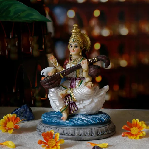 Miniatura 5 de alikiki Estatua de Saraswati de 5.5 pulgadas de alto Saraswati Puja Diwali Regalos Pooja Vasant Panchami Casa Oficina Templo Mandir Altar Yoga