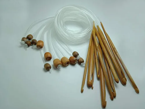 Miniatura 4 de 12 tamaños 1.2M 48" Afgano Tunecino Carbonizado Aguja de Tejer de Bambú Aguja de Crochet Set con Cuentas