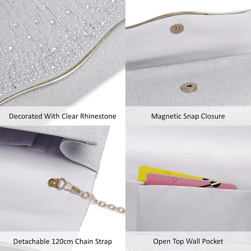 Miniatura 7 de Bolsos de noche para mujer, con lentejuelas y purpurina para mujer, bolso de mano brillante, bolso formal para boda, fiesta, baile de graduación
