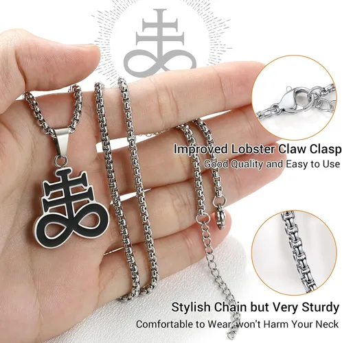 Miniatura 90 de PROSTEEL Satanic Jewelry Upside Down Cross Necklace for Men Women, 316L Stainless Steel/925 Sterling Silver Inverted Cross/Leviathan Cross Pendant