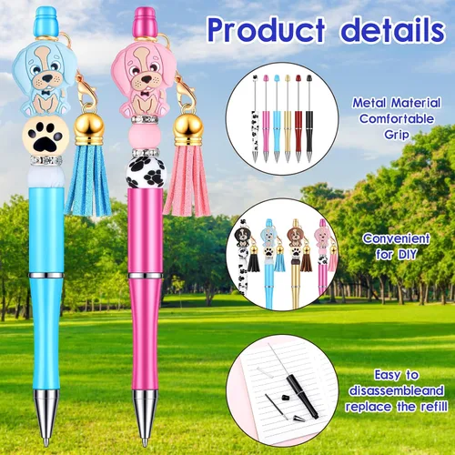 Miniatura 4 de Teling 12 juegos de bolígrafos engarzables para perros con tinta negra, bolígrafo esférico con cuentas de silicona focal, cuentas espaciadoras