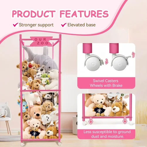 Miniatura 5 de Zoológico de almacenamiento de animales de peluche con ruedas, soporte de madera grande para animales de peluche, organizador de juguetes